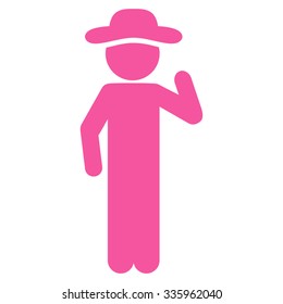 Person Opinion vector icon. Style is flat symbol, pink color, rounded angles, white background.