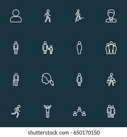 Person Outline Icons Set. Collection Of Worker, Mother, Man And Other Elements. Also Includes Symbols Such As Rejoicing, Female, Contact.