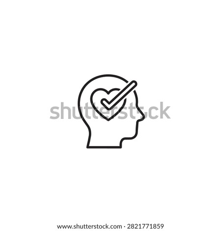 Person overcoming self-doubt with self-love affirmation. Silhouette head accepting inner feelings with a heart checkmark symbol.