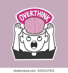 A person overthinking, brain out of skull vector illustration