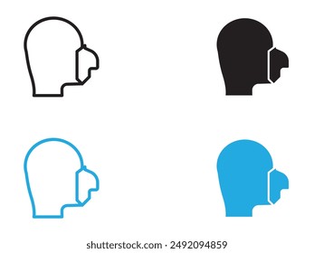 Person with oxygen mask icon black and white vector outline sign