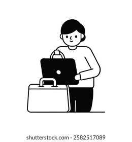 A person packing a laptop bag for a hybrid workday
