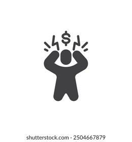 Persona con una expresión de pánico e ícono de Vector de dinero. cartel plano lleno para concepto móvil y Diseño web. Icono de glifo de pánico financiero. Símbolo, ilustración del logotipo. Gráficos de Vector