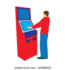 Person and payment terminal. Illustration, elements for design.