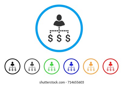 Person Payments icon. Vector illustration style is a flat iconic person payments grey rounded symbol inside light blue circle with black, gray, green, blue, red, orange color versions.