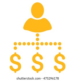 Person Payments icon. Vector style is flat iconic symbol with rounded angles, yellow color, white background.