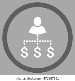 Person Payments vector bicolor rounded icon. Image style is a flat icon symbol inside a circle, dark gray and white colors, silver background.