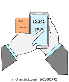 a person pays by credit card via phone. flat design. vector illustration.