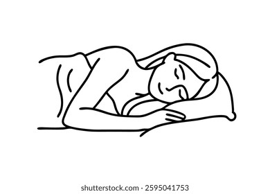 Person peacefully sleeping on a soft pillow line art flat vector illustration.