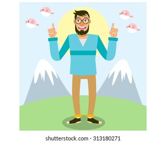person people human man gentleman in nature landscape view cartoon character image vector