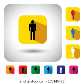 person or people sign on button - flat design vector icon. This long shadows graphic symbol also represents individual personality, human silhouette, company employee, staff, worker, etc