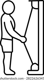 Person performing standing cable row exercise vector on transparent background