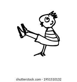 A person performs flexibility exercises. Hand-drawn cute character. A simple doodle illustration. Vector