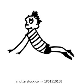 A person performs flexibility exercises. Hand-drawn cute character. A simple doodle illustration. Vector