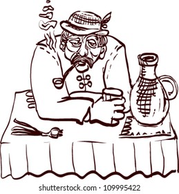 Person and the pitcher, cartoon