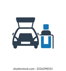 Person Placing Box Into Car Trunk Icon, Person Loading Box Into Vehicle Icon