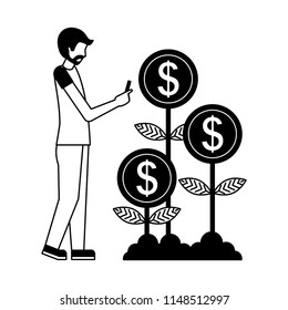 person planting money character