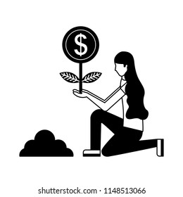 person planting money character