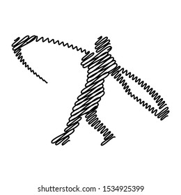 Person playing baseball player scribble sketch line art vector design