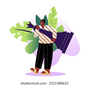 Person playing chess. Man with huge chess piece near board. Board game for logic and intelligence. Planning and strategy development. Graphic element for website. Flat vector illustration