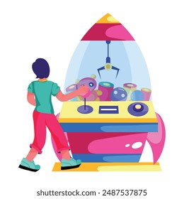 Person playing claw game, flat illustration 