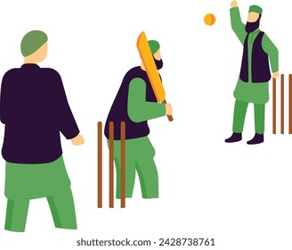 Person Playing Cricket as Honorary Match concept, Cricketer, Bowler and Batsmen vector design, yaum-e-pakistan Symbol, Islamic republic or resolution day Sign, 23 March national holiday illustration svg