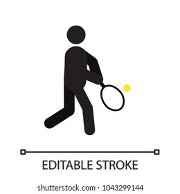 Person playing tennis silhouette icon. Man with tennis racket and ball. Isolated vector illustration. Editable stroke