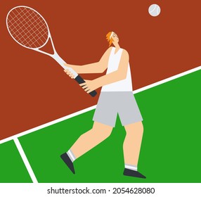 Person playing tennis. Sportsman waiting tennis ball Sporty vector illustration