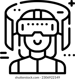Person, die vr spielt. Symbol mit schwarzer Farbe