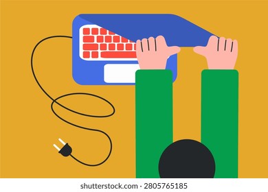 Person Plugging In Laptop Computer