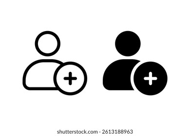 person with plus icon set. representing adding user, creating a new account, or adding a contact