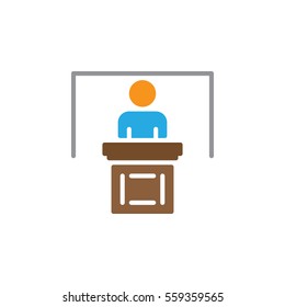 Person at podium icon vector, filled flat sign, solid colorful pictogram isolated on white. Speaker, conference symbol, logo illustration