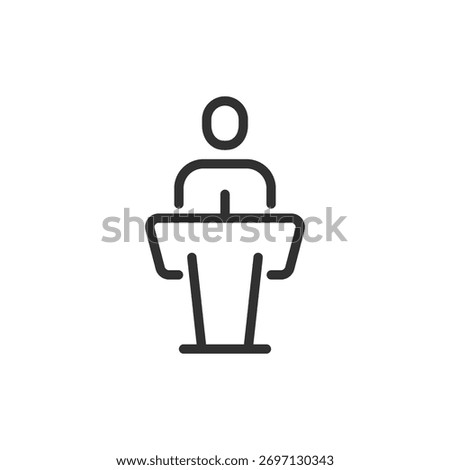 Person at podium, linear icon. Public speech or conference speaker. Line with editable stroke.