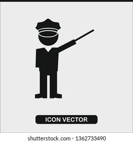 Person with pointer icon. Teacher, presenter showing a direction. Seminar, workshop, presentation icon of speaker. Person explaining rules and instructions. Warning sign.
