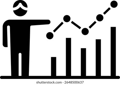  Pessoa apontando para um gráfico de barras com tendências ascendentes ícone de vetor estilo sólido, representando o sucesso no Reino Unido