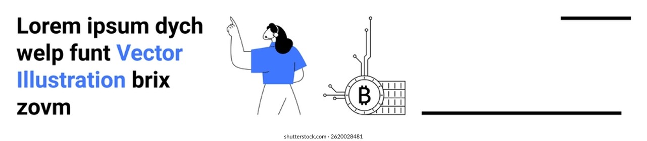 Person pointing at a Bitcoin symbol with circuit paths. Ideal for fintech, cryptocurrency topics, blockchain education, technology websites, investment guides, digital wallets, and financial landing