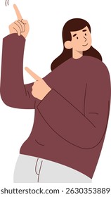 Person Pointing Character in Cheerful Expression. Flat Vector Illustration