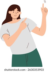Person Pointing Character in Cheerful Expression. Flat Vector Illustration