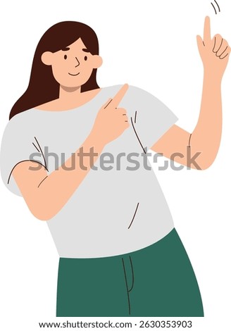 Person Pointing Character in Cheerful Expression. Flat Vector Illustration