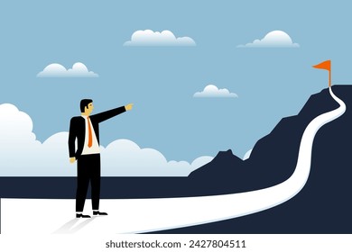person pointing target achievement goal, career path business direction, flat vector illustration
