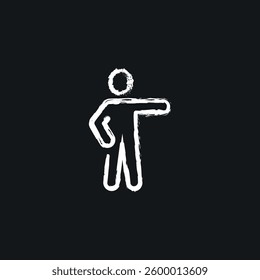 Person points chalk icon. Vector isolated black illustration.