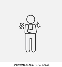 person with poor health outline icon. shiver outline icon. temperature outline  icon. person with shiver and temperature outline icon. Frozen person outline icon.