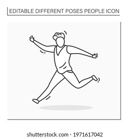 Person Pose Line Icon.Man Running, Keeping Hands Up. Waving. Dancing. Looking Directly.People Poses Concept. Isolated Vector Illustration