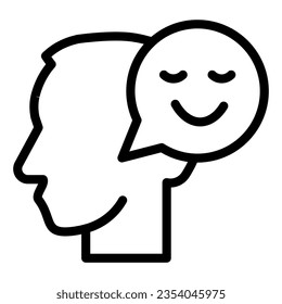 Person with positive thought line icon, communication concept, User with speech bubble sign on white background, Thinking head with smile sign outline style. Vector graphics.
