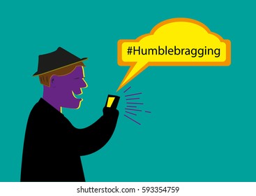 A person posts humblebragging notes over social media. Editable Clip Art.