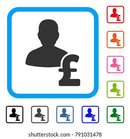 Person Pound Loan icon. Flat gray iconic symbol in a light blue rounded squared frame. Black, gray, green, blue, red, orange color additional versions of Person Pound Loan vector.