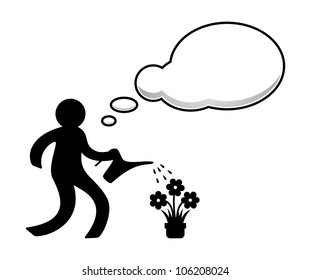Person pouring flowers with speech bubble