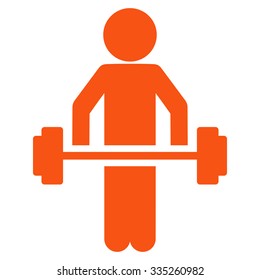 Person Power Lifting vector icon. Style is flat symbol, orange color, rounded angles, white background.