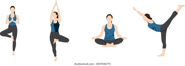 Una persona practicando yoga o Foto de stock de meditación. Conjunto de yoga haciendo persona PNG.	