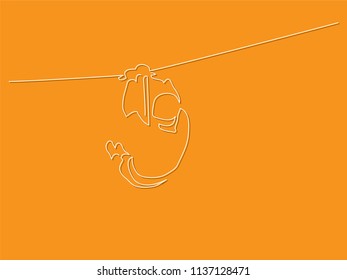 Person practicing zip line line drawing, vector illustration design. Outdoor sports collection.